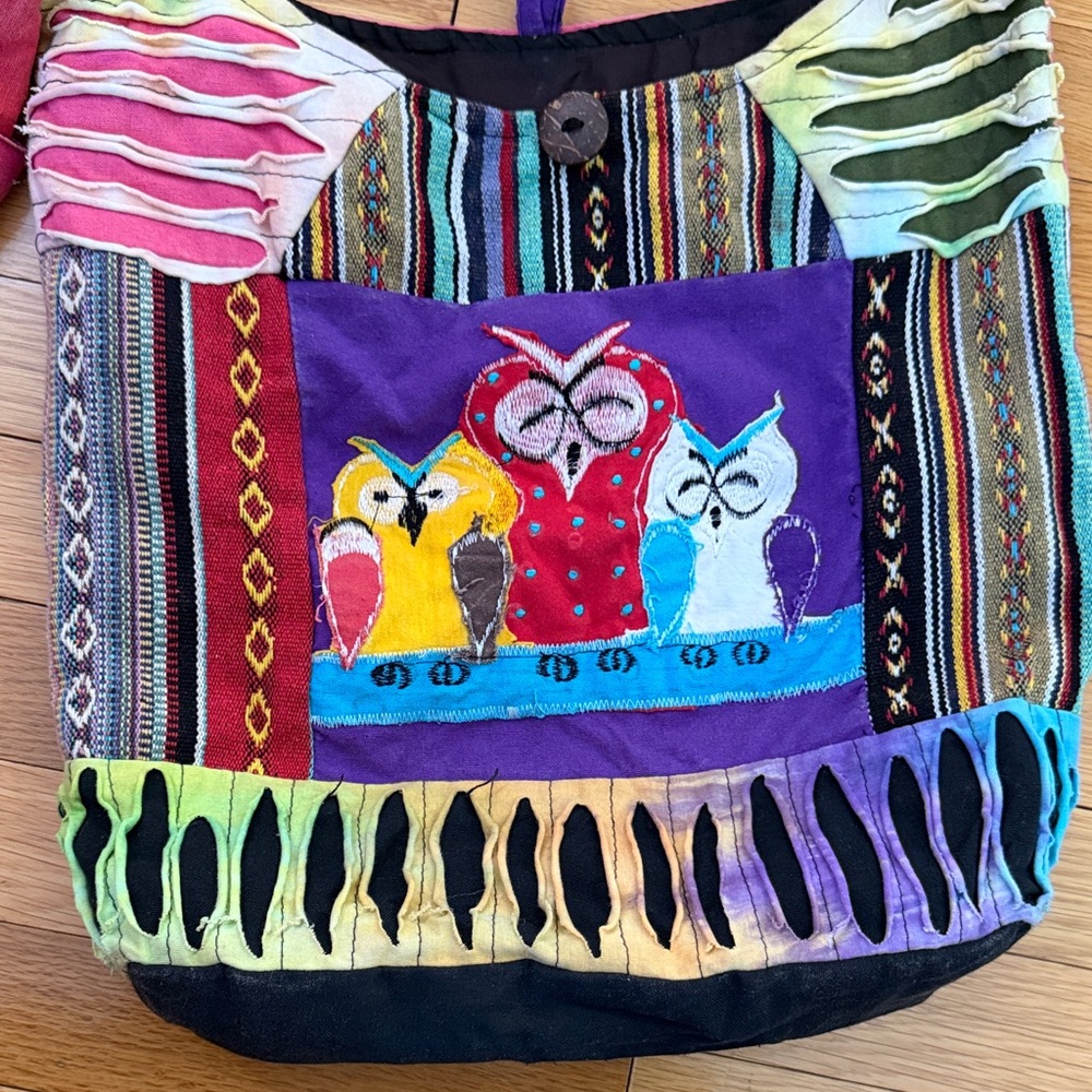Boho Patchwork Owl Crossbody Bag Colorful Embroidered Hippie Festival Purse